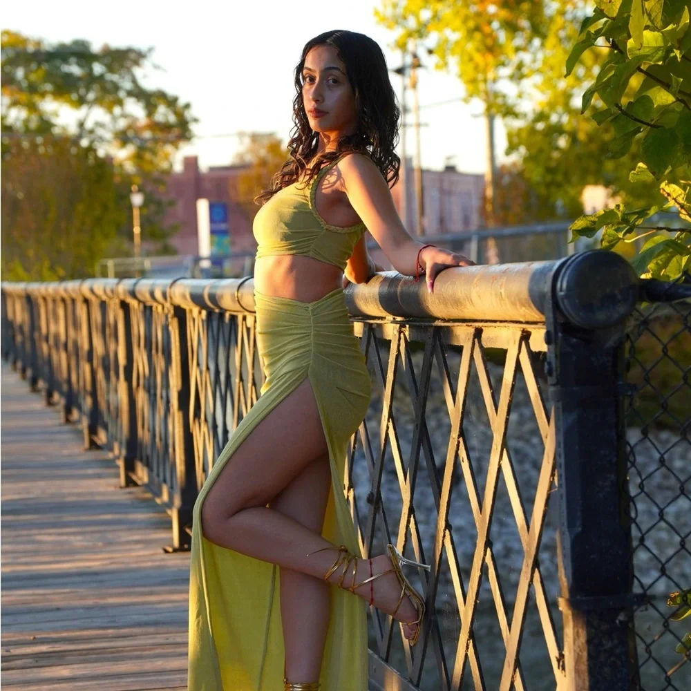 Chic Lime Green One-Shoulder Dress - Picture 2 of 6